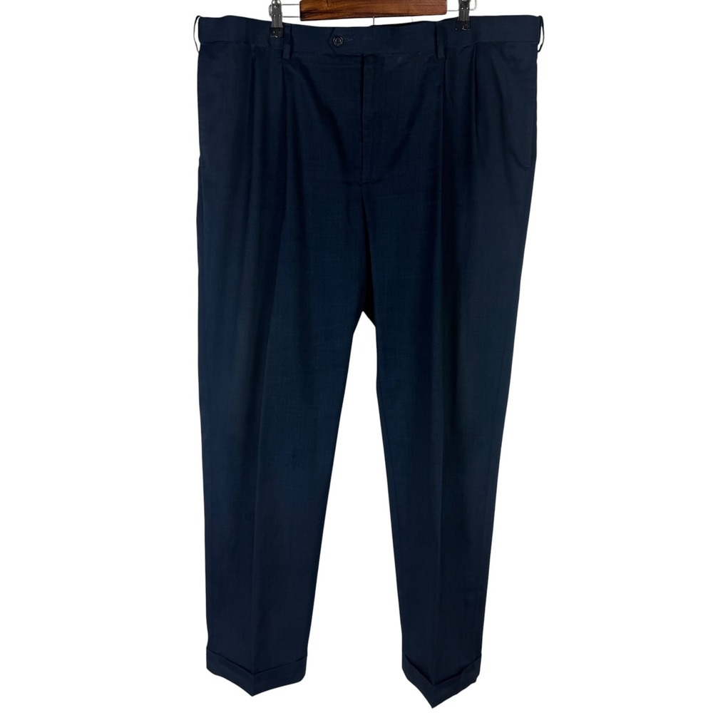 Savane Men's 42x32 Navy Blue Pleated Cuffed Dress Pants Trousers Stretch